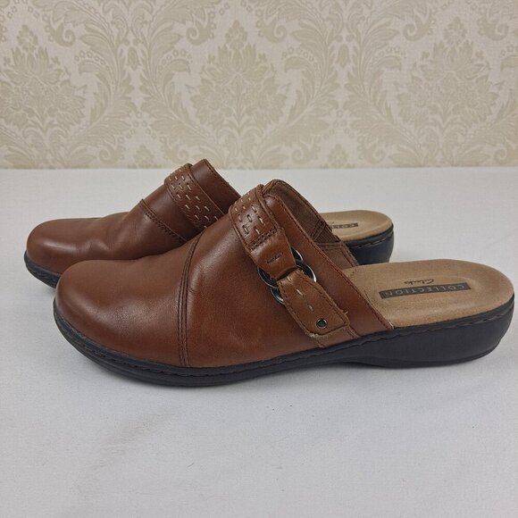 Clarks Collection Sadie Size 9M Tan/Brown Mules/Clogs Strap Detail Stitching - Picture 1 of 13